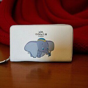Disney Coach Dumbo Zip Wallet Ivory X Leather Accordion Long Wallet Logo Print